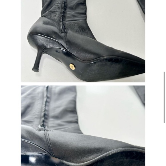 ZARA FINE POINTED TOE HEELED LEATHER KNEE HIGH BOOTs - Picture 7 of 7